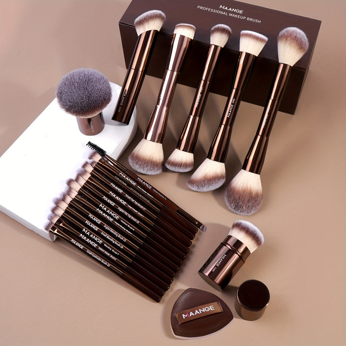 Complete 20-Piece Makeup Brush Set with Puff & Organizer