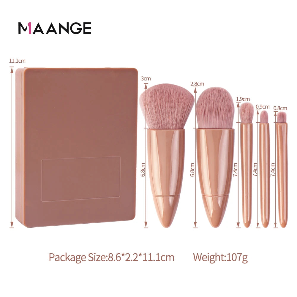 MAANGE 5-Piece Travel Makeup Brush Set with Mirror
