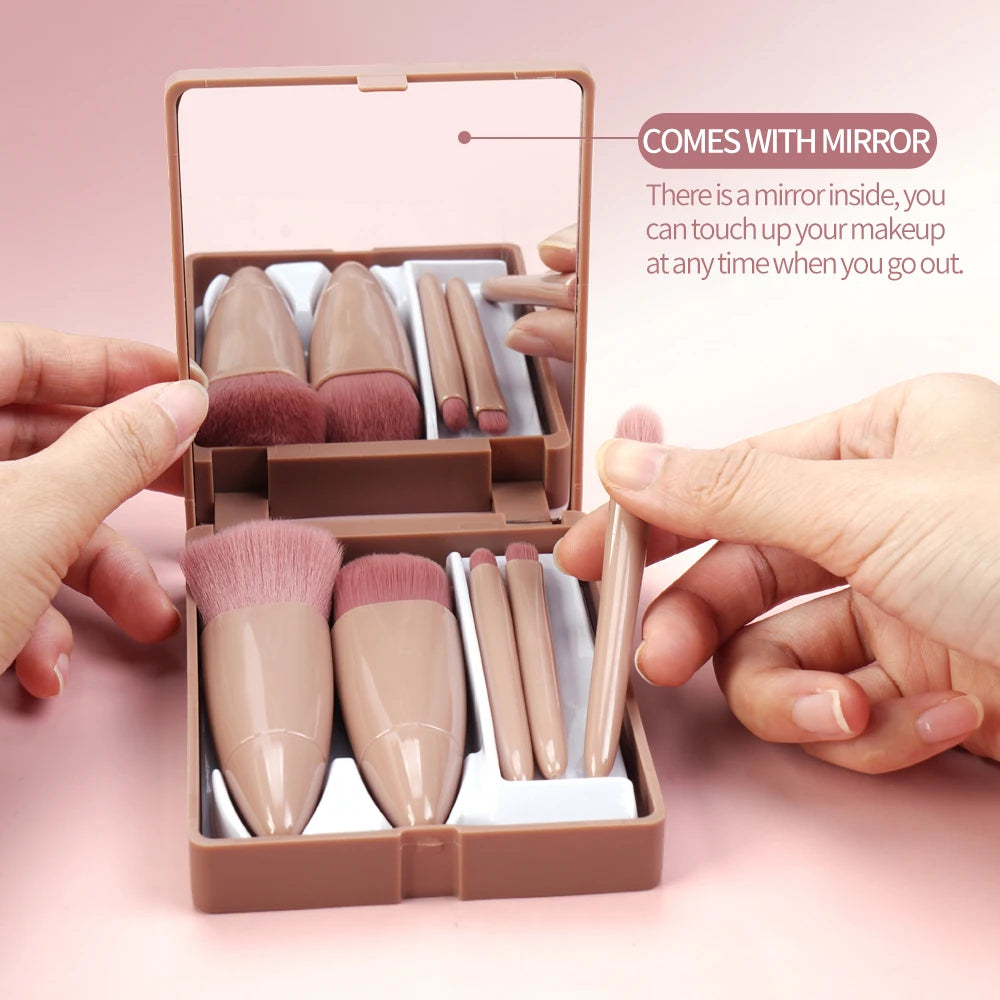 MAANGE 5-Piece Travel Makeup Brush Set with Mirror