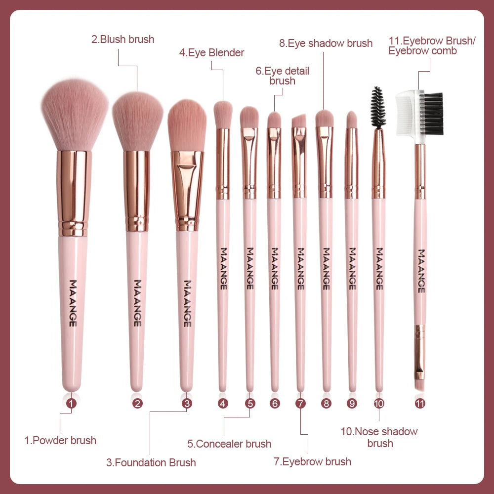 MAANGE Pro Pink Eye & Face Makeup Brush Set – 1 to 14PCS Cosmetic Tools for a Flawless Finish