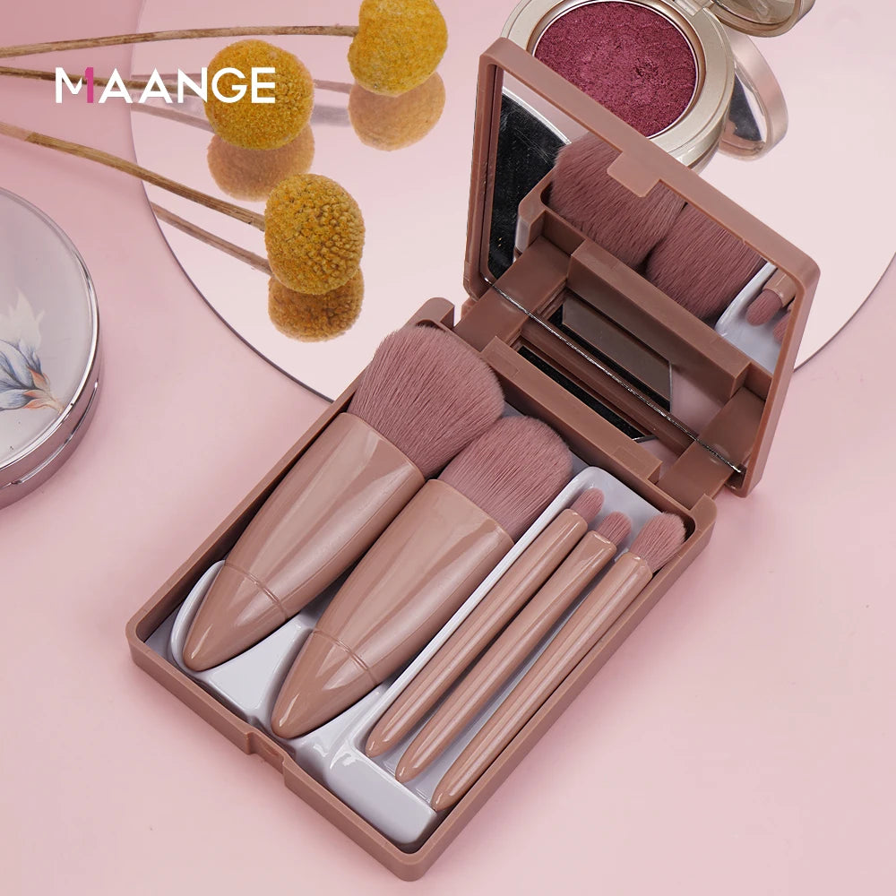 MAANGE 5-Piece Travel Makeup Brush Set with Mirror