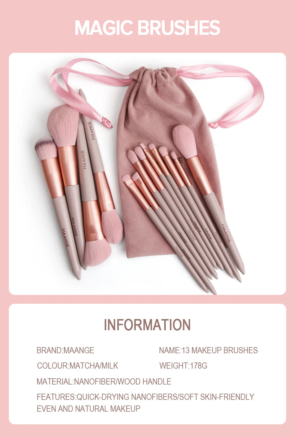 MAANGE Pro Brush Set – 4/13PCS Complete Face & Eye Makeup Kit with Travel Bag