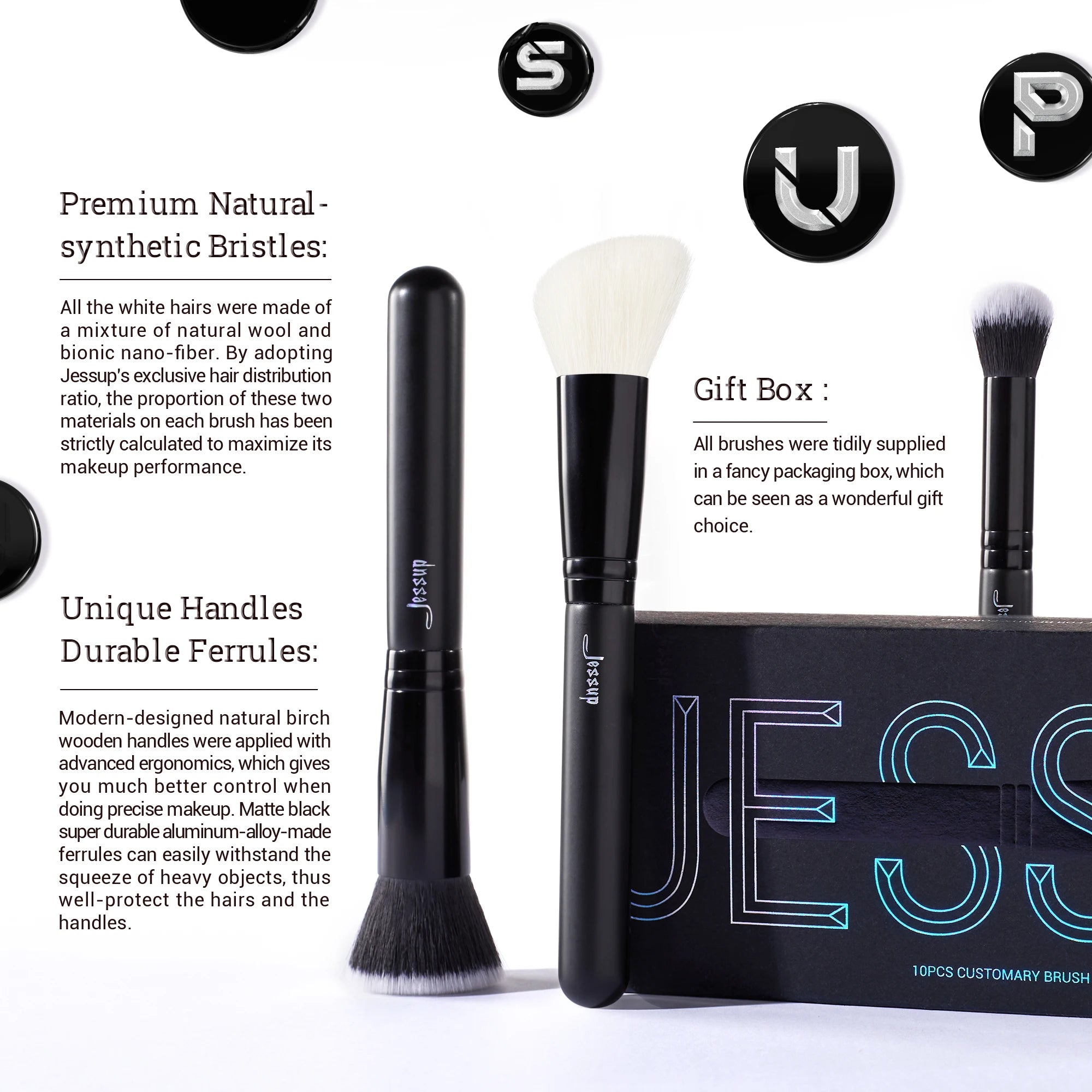 Jessup VelvetFinish 10PC Pro Makeup Brush Set