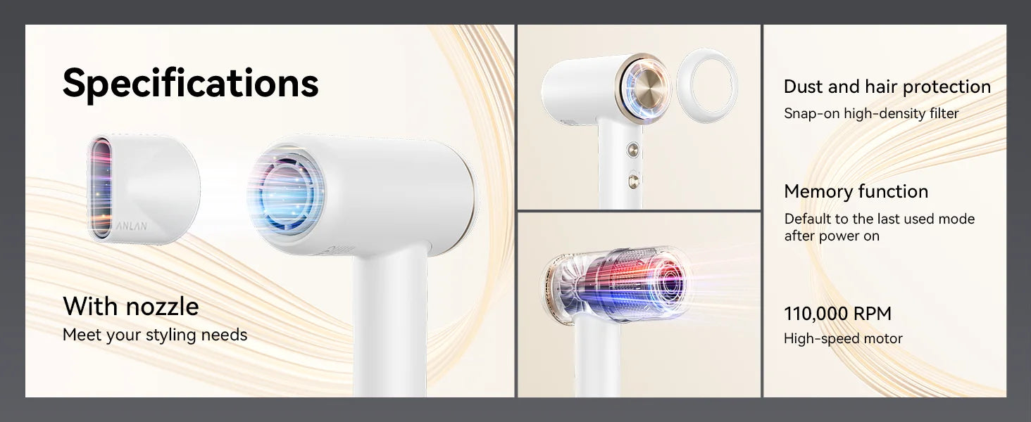 ANLAN High-Speed Hair Dryer – 200 Million Negative Ions