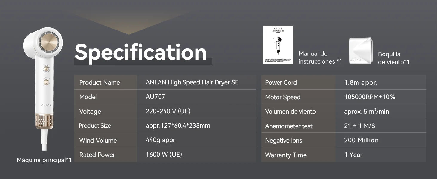 ANLAN High-Speed Hair Dryer – 200 Million Negative Ions