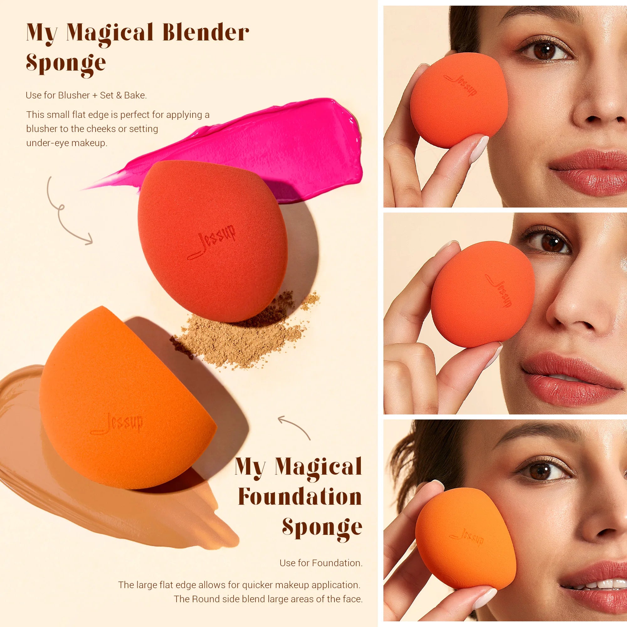 Jessup Pebble Flawless Face Kit – Professional Makeup Brush & Sponge Set