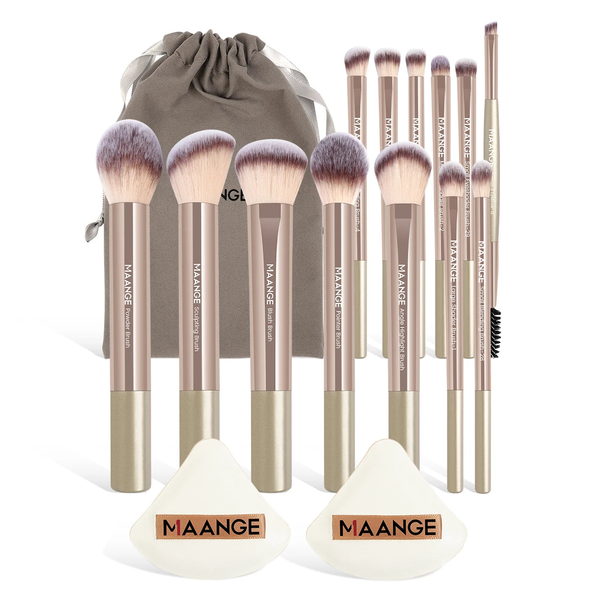 MAANGE VelvetFinish 15pcs Makeup Brush Set with Beauty Sponges