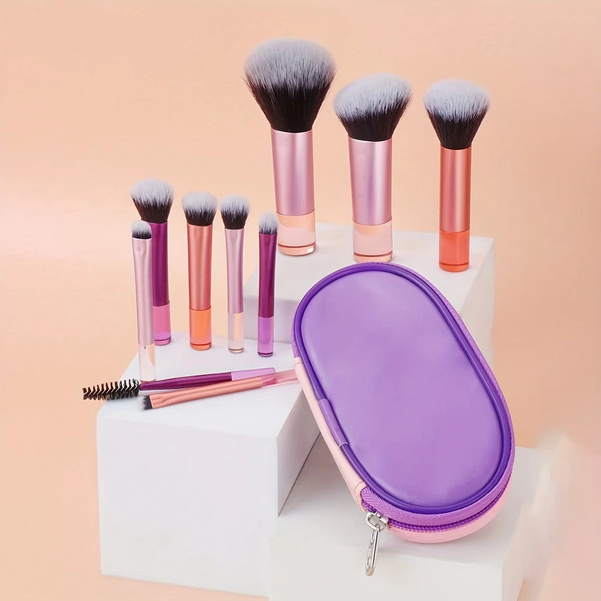 10-Piece Wool Fiber Makeup Brush Set with Resin Handles