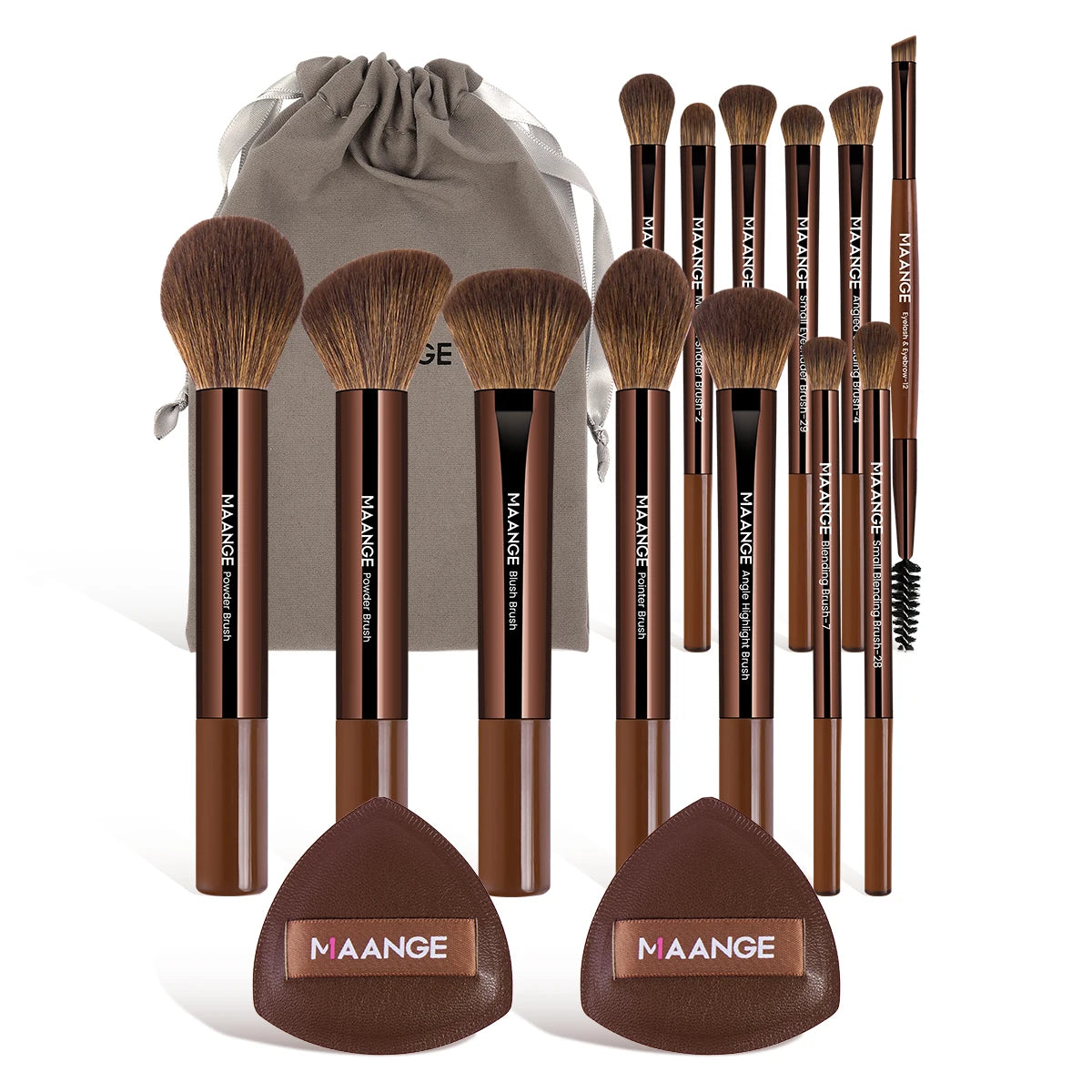 MAANGE VelvetFinish 15pcs Makeup Brush Set with Beauty Sponges