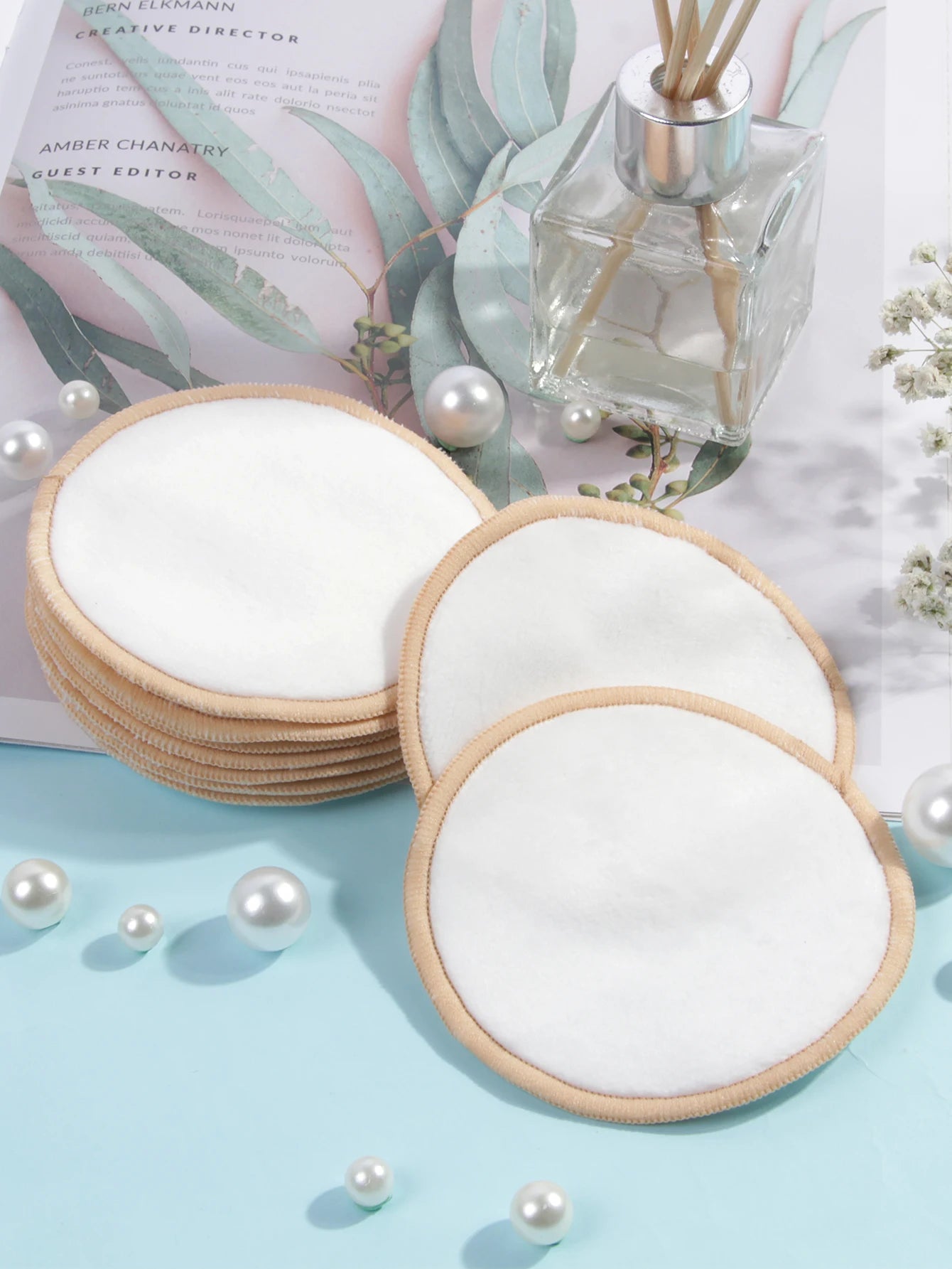 MAANGE 10Pcs Makeup Remover Pads Reusable Cotton Pads Washable Rounds Bamboo Make Up Pads Cleaning Cloth Facial Makeup Tools