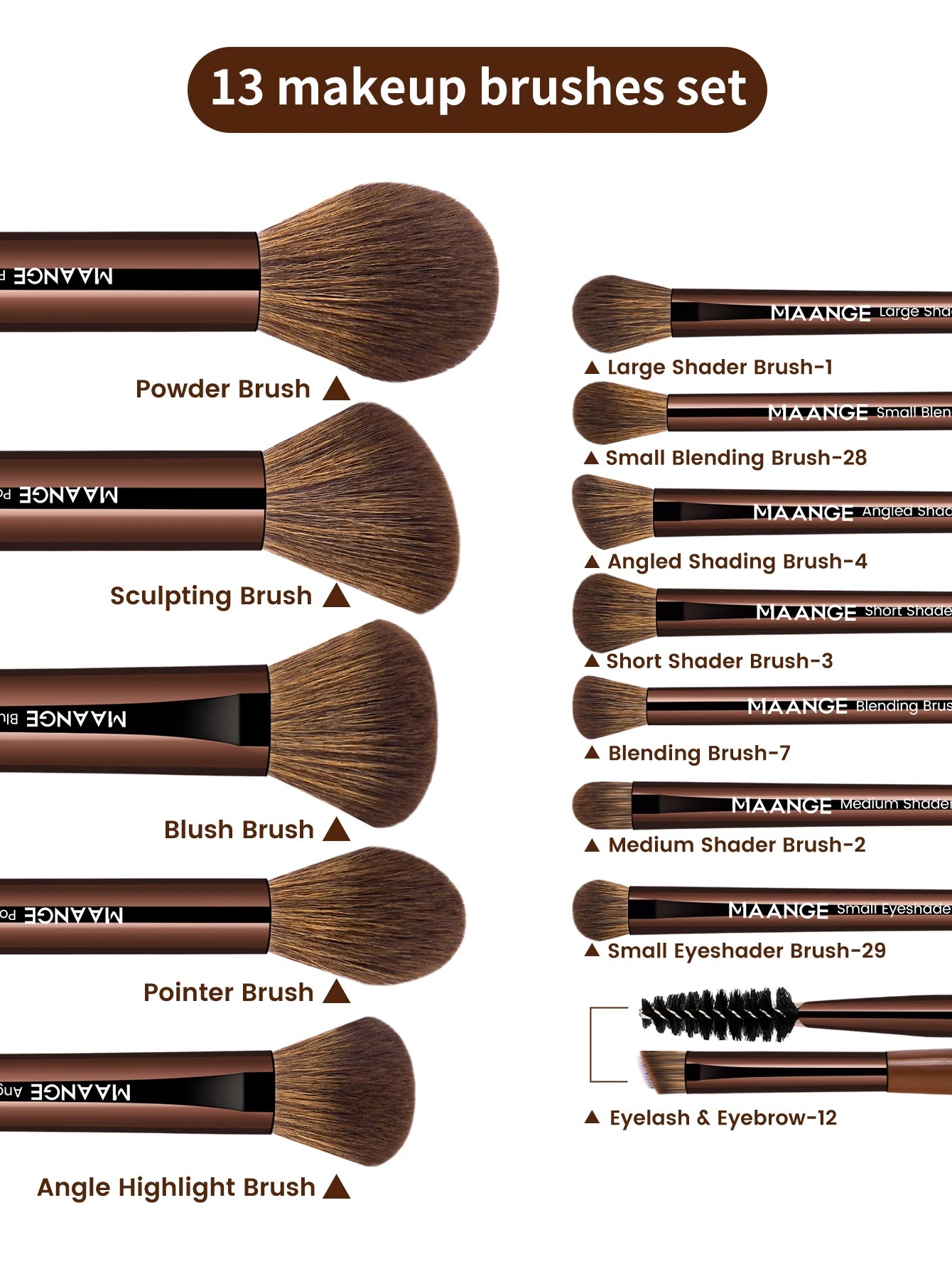 MAANGE VelvetFinish 15pcs Makeup Brush Set with Beauty Sponges