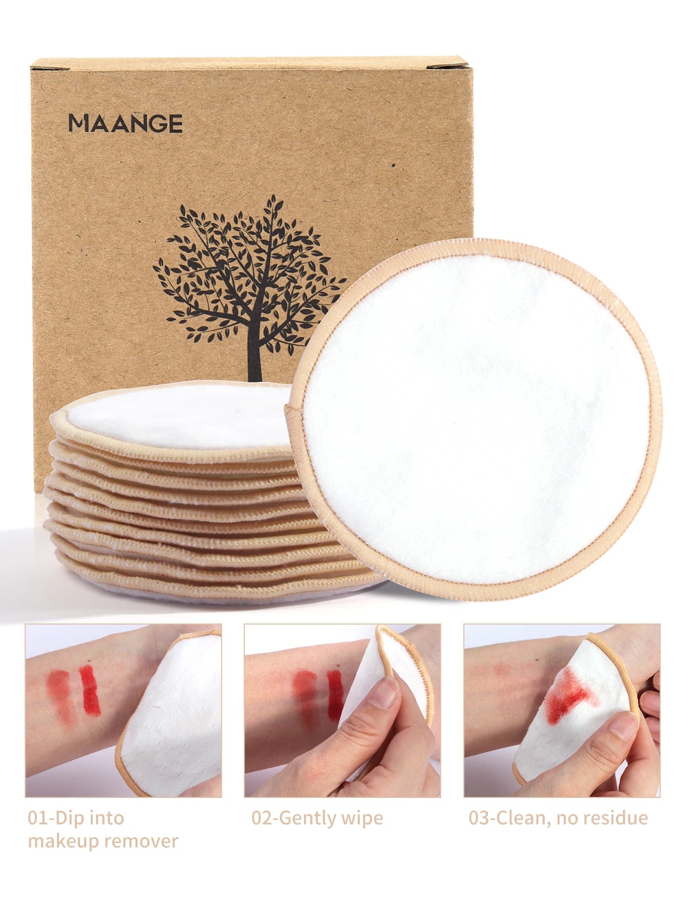 MAANGE 10Pcs Makeup Remover Pads Reusable Cotton Pads Washable Rounds Bamboo Make Up Pads Cleaning Cloth Facial Makeup Tools