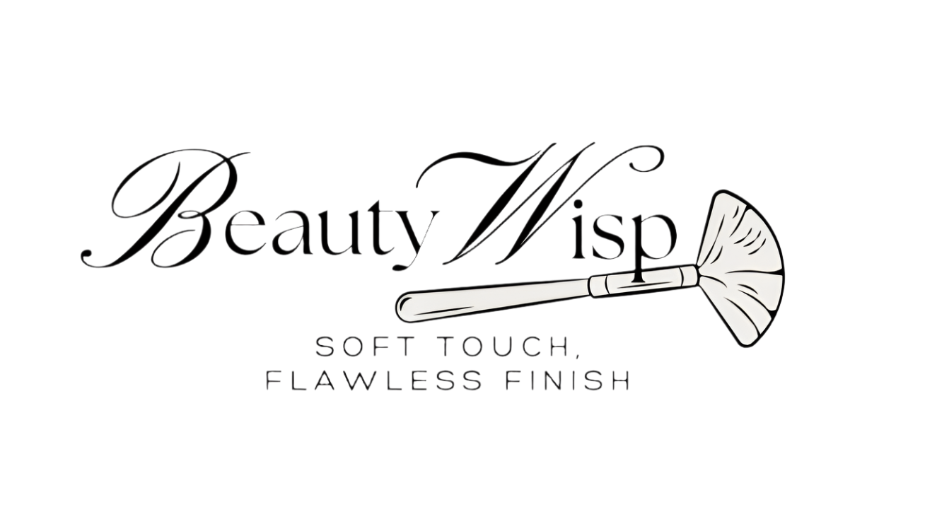 Logo of BeautyWisp with a makeup brush illustration on a white background