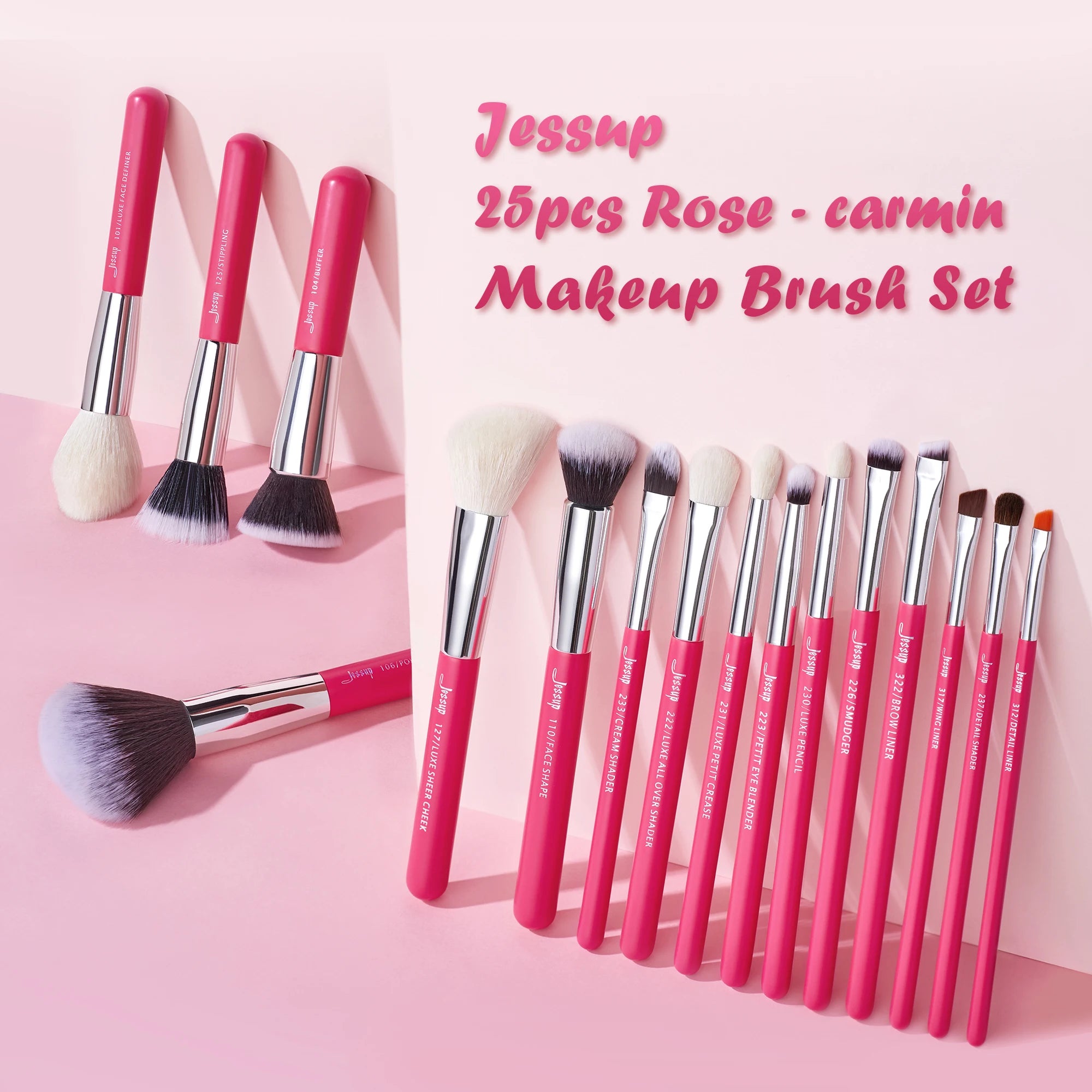 Jessup Rose-Carmin Pro 25PCS Makeup Brush Set