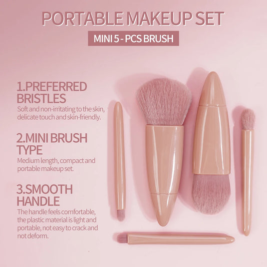 MAANGE 5-Piece Travel Makeup Brush Set with Mirror