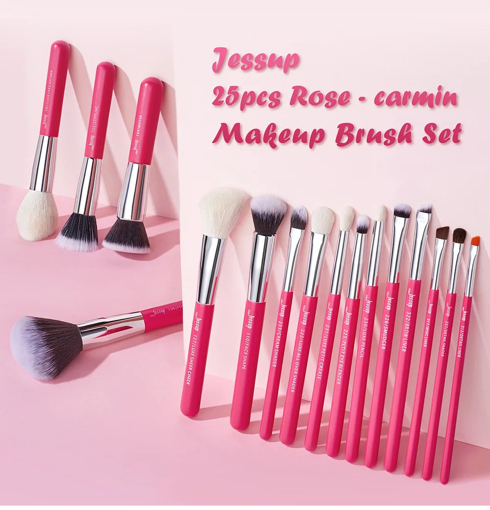 Jessup Rose-Carmin Pro 25PCS Makeup Brush Set