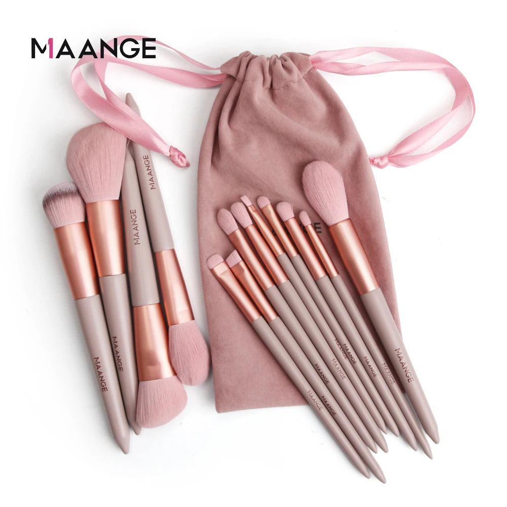 MAANGE Pro Brush Set – 4/13PCS Complete Face & Eye Makeup Kit with Travel Bag