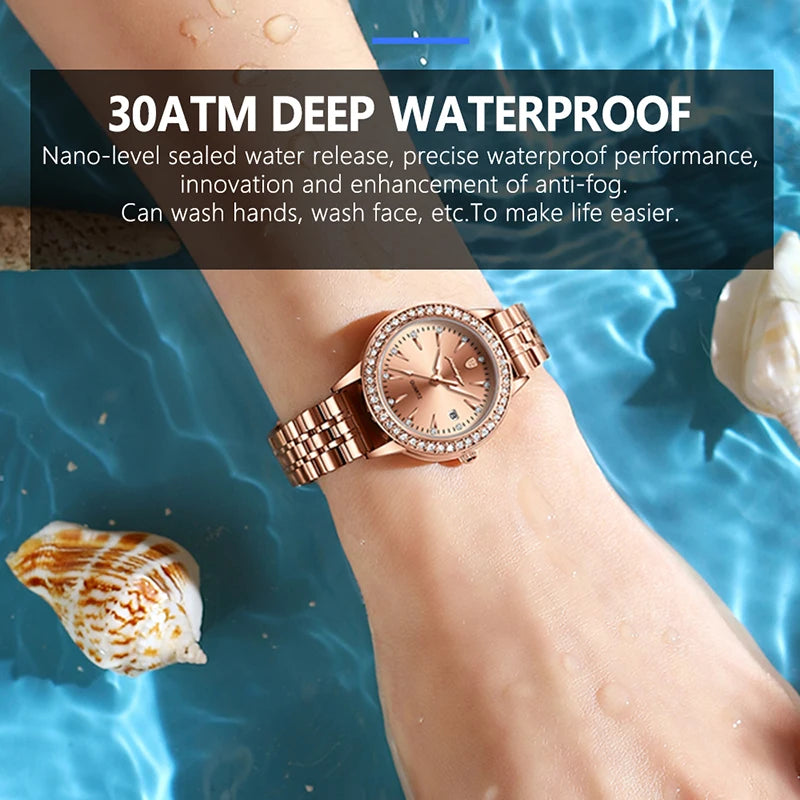 POEDAGAR Ultra-Thin Rose Gold Women's Watch