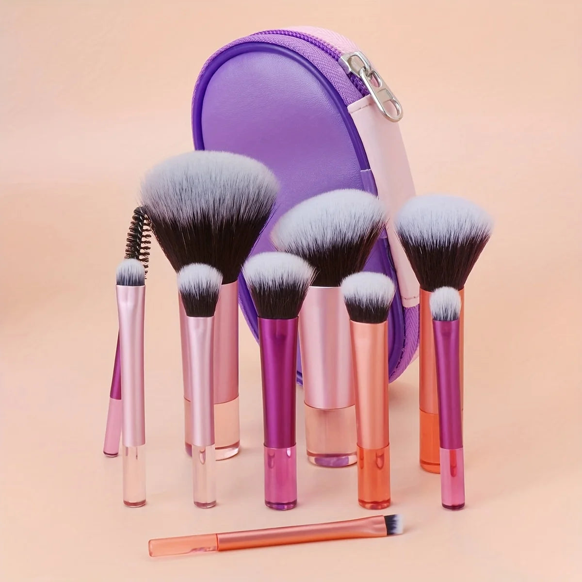 10-Piece Wool Fiber Makeup Brush Set with Resin Handles
