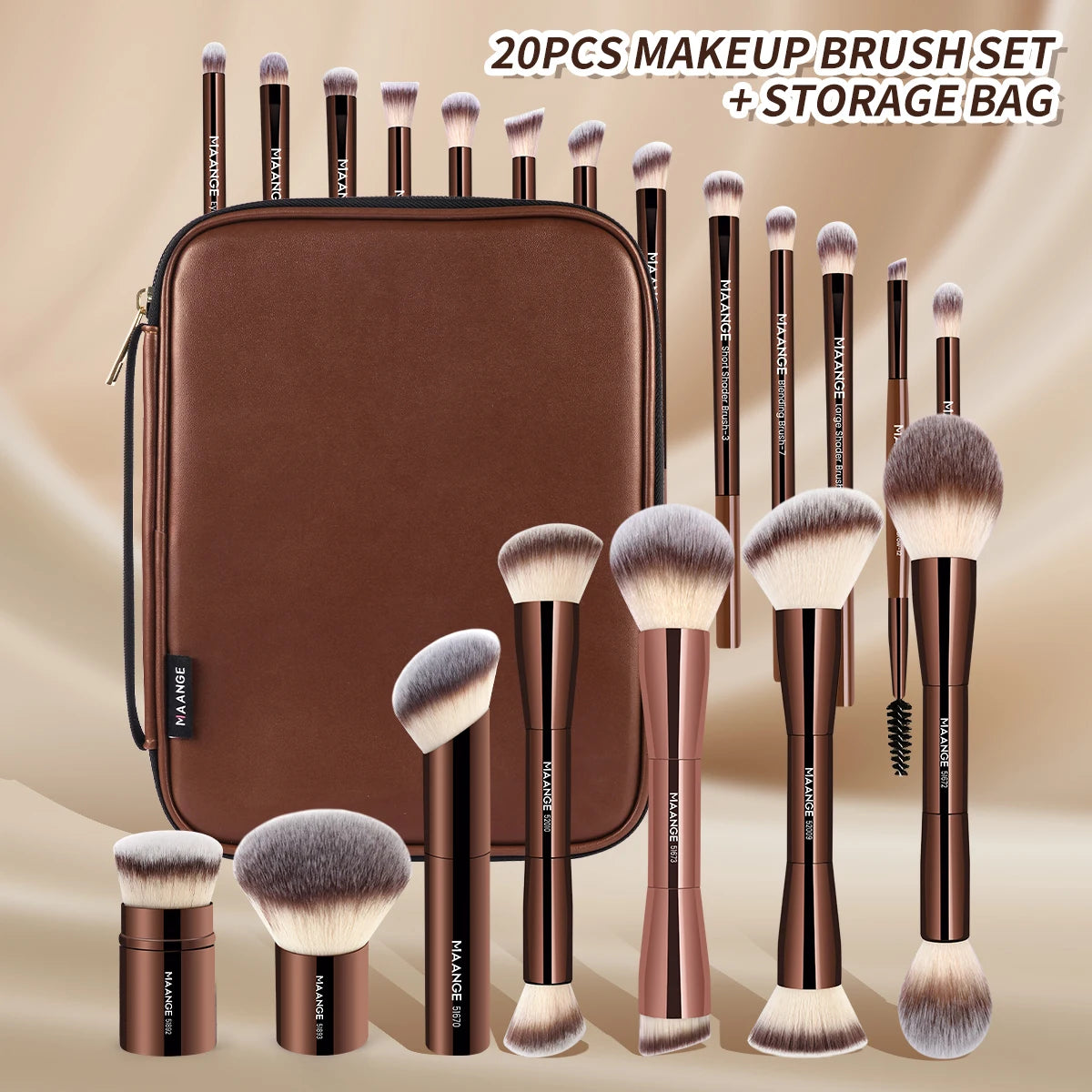 MAANGE 20-Piece Dual-End Professional Makeup Brush Set with Organizer