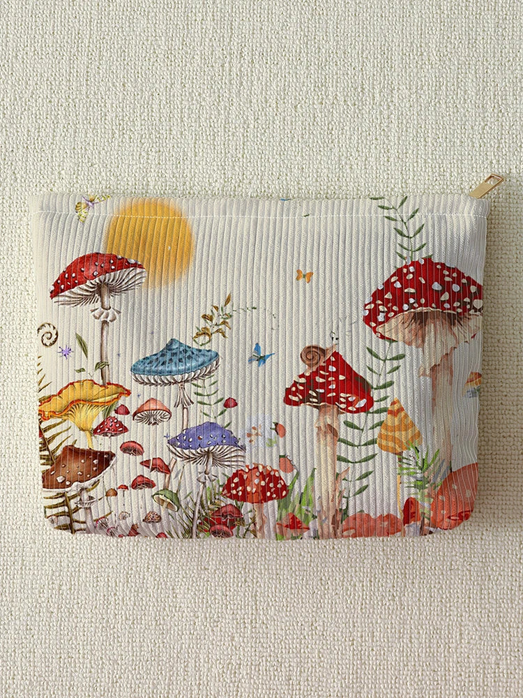 Mushroom Butterfly Print Makeup Bag – Multifunctional Travel Storage