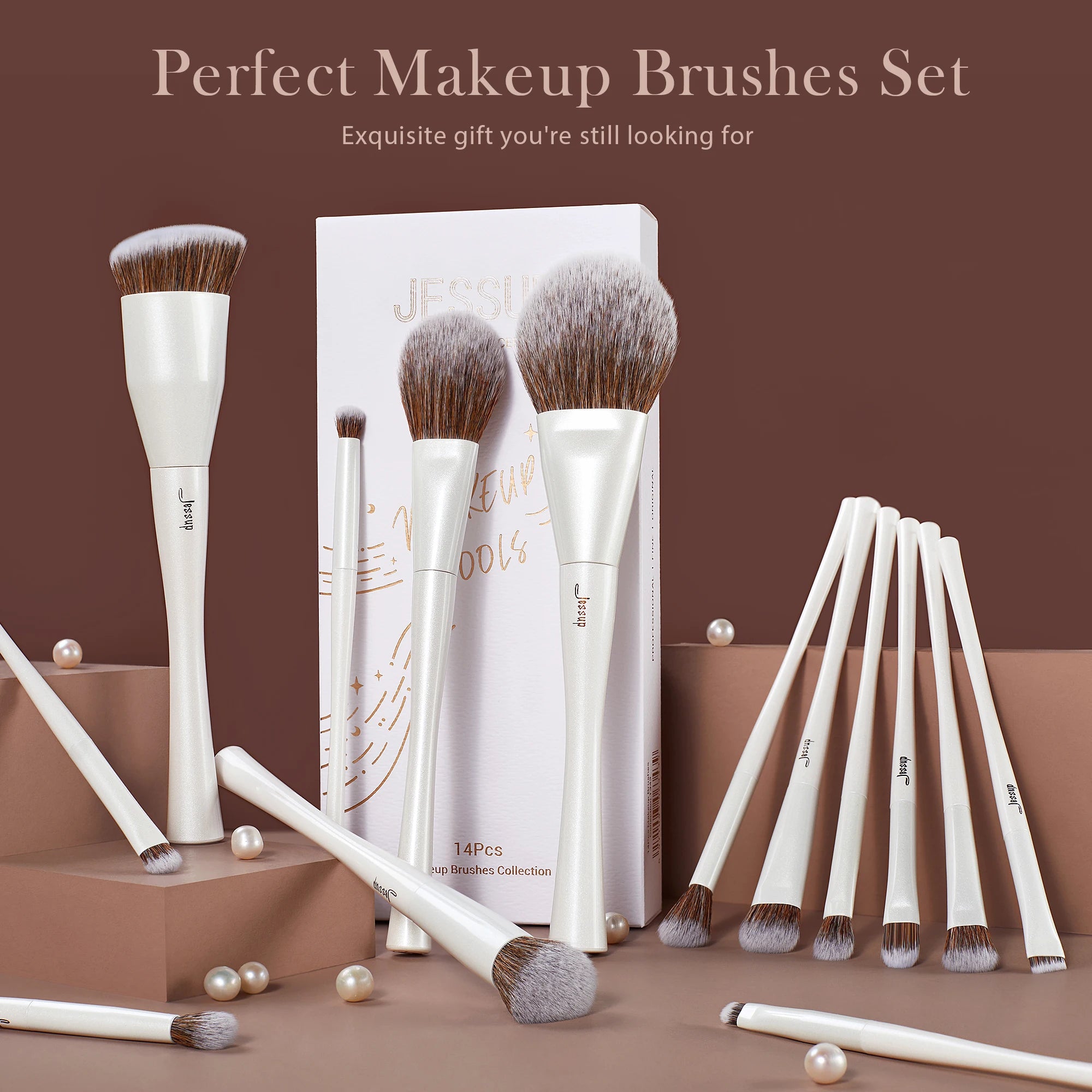 Jessup 14-Piece Premium Synthetic Makeup Brush Set with Gift Box