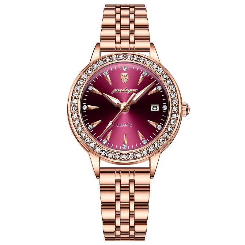 POEDAGAR Ultra-Thin Rose Gold Women's Watch