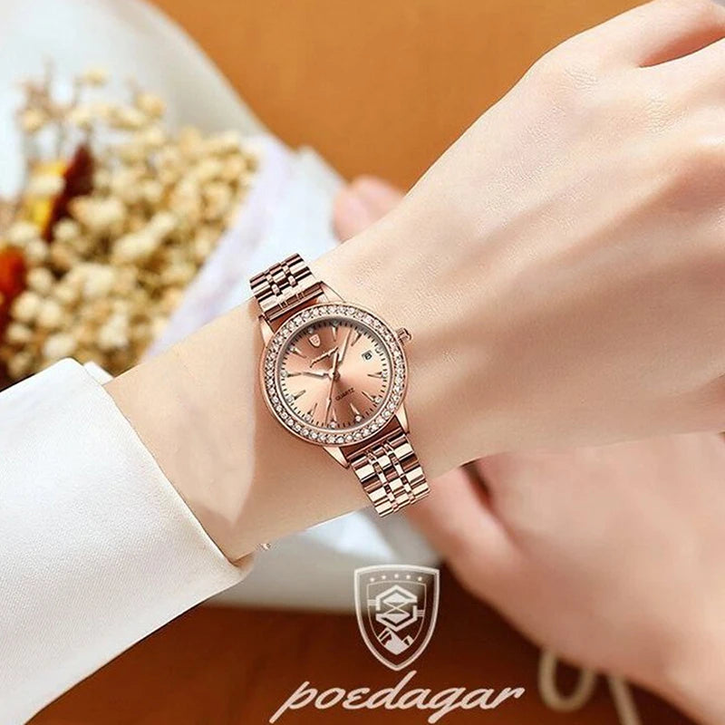 POEDAGAR Ultra-Thin Rose Gold Women's Watch