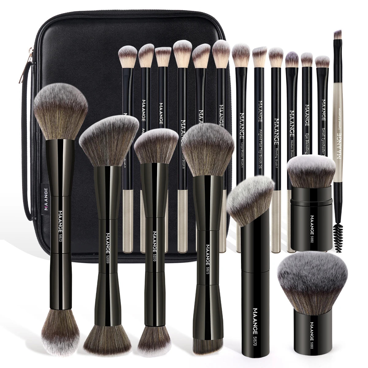 MAANGE 20-Piece Dual-End Professional Makeup Brush Set with Organizer