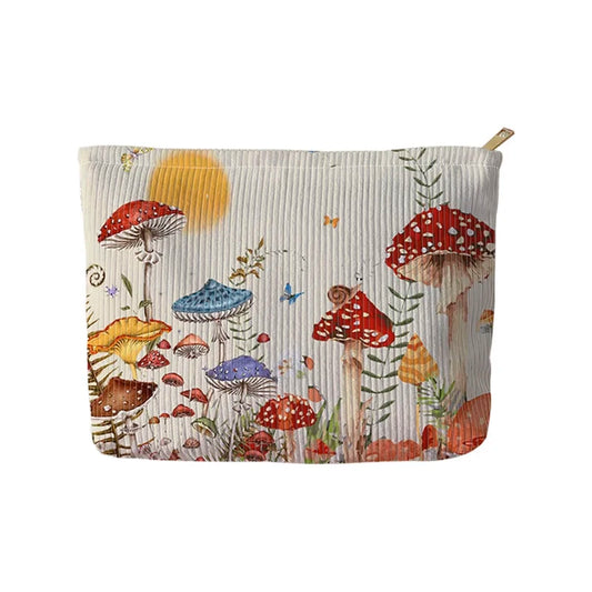 Mushroom Butterfly Print Makeup Bag – Multifunctional Travel Storage