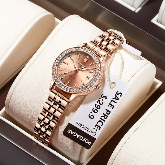 POEDAGAR Ultra-Thin Rose Gold Women's Watch