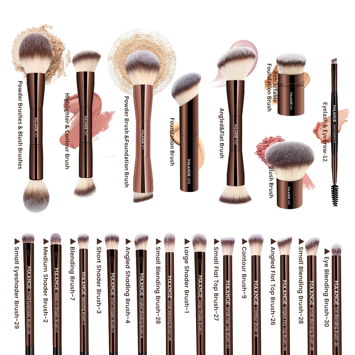 MAANGE Pro Dual-Ended 20-Piece Makeup Brush Set with Bag