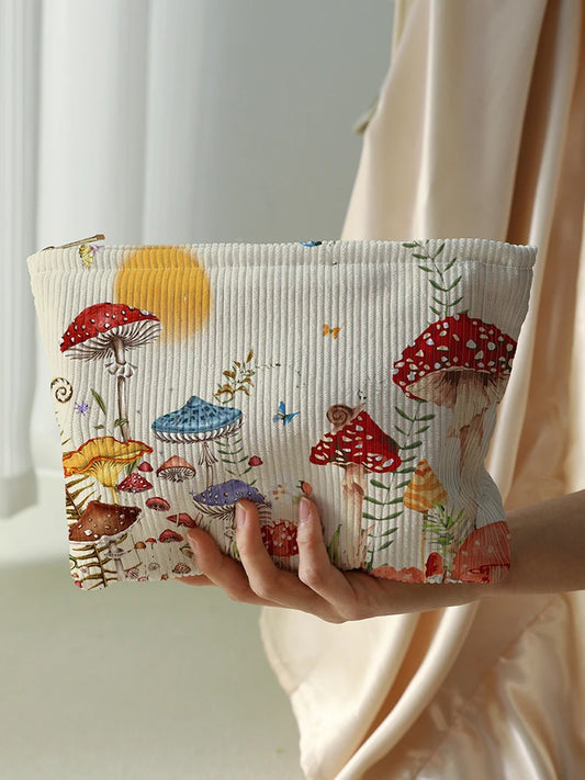 Mushroom Butterfly Print Makeup Bag – Multifunctional Travel Storage