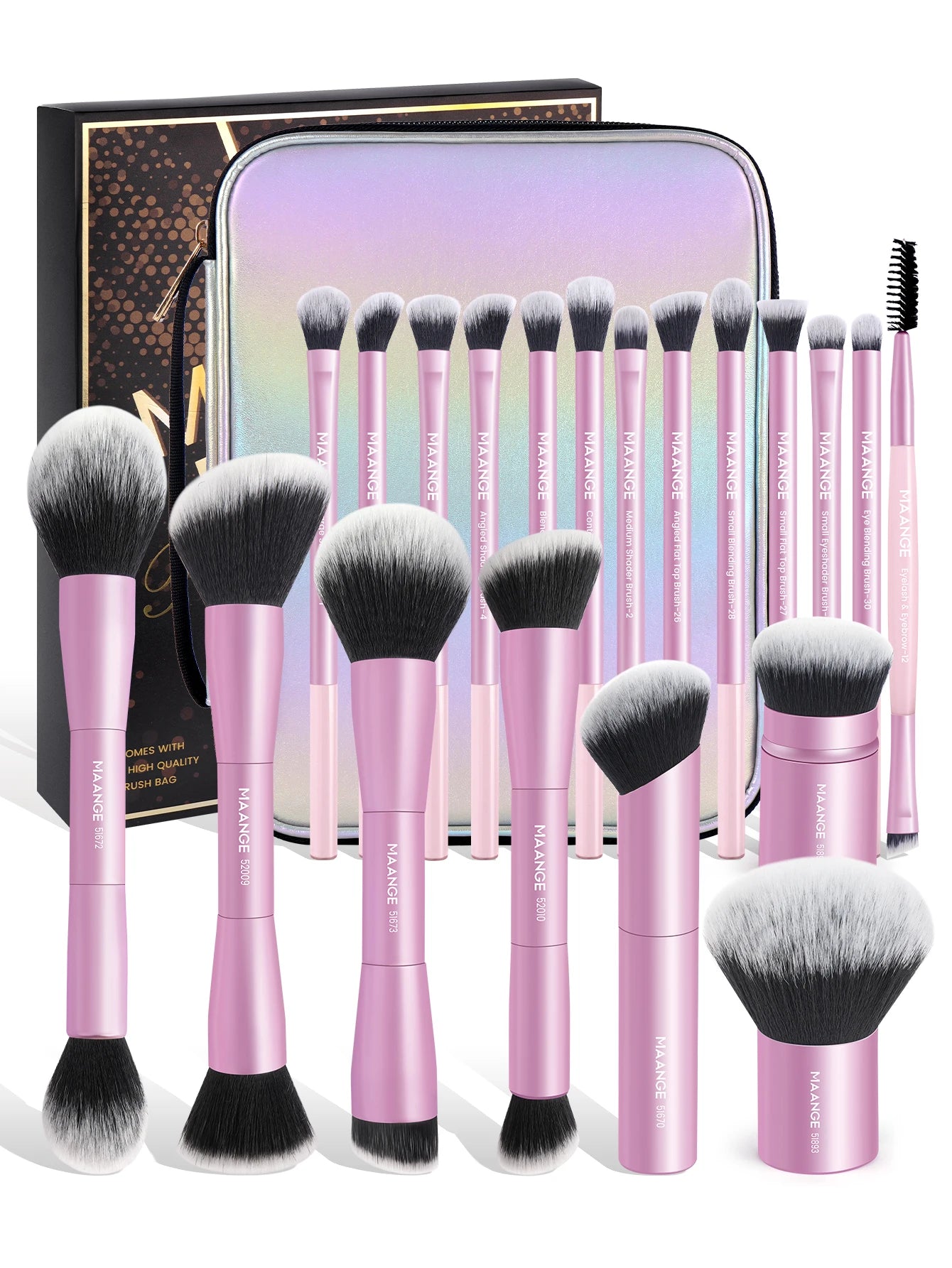 MAANGE 20-Piece Dual-End Professional Makeup Brush Set with Organizer