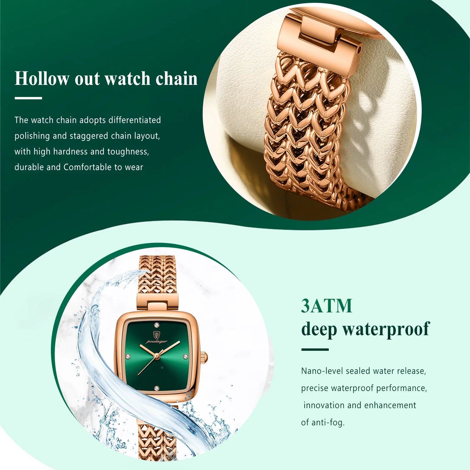 POEDAGAR Luxury Square Women's Watch
