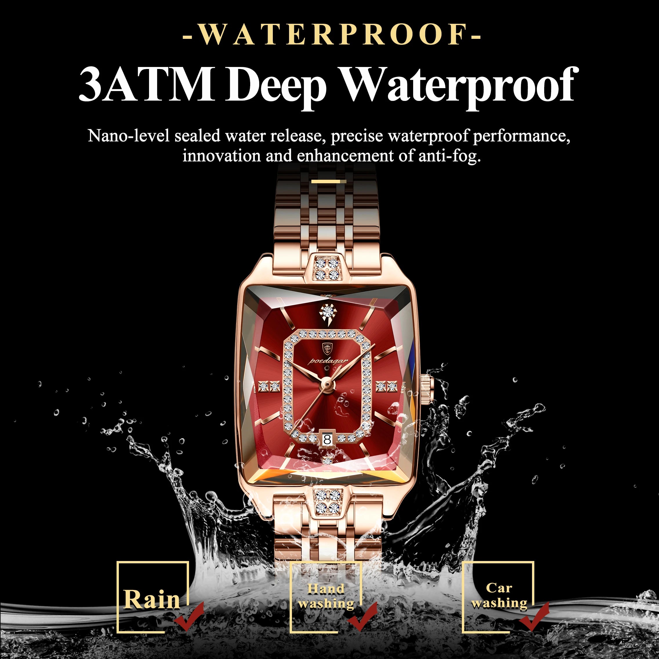 POEDAGAR Elegant Rectangle Women's Watch