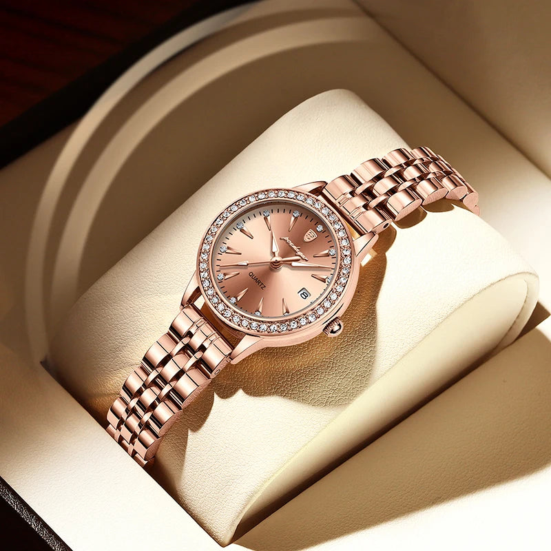 POEDAGAR Ultra-Thin Rose Gold Women's Watch