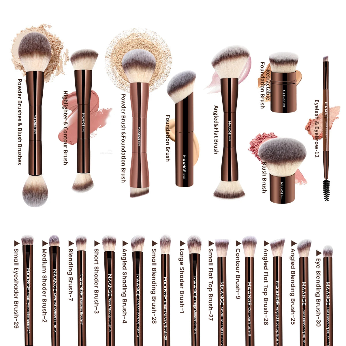 MAANGE 20-Piece Dual-End Professional Makeup Brush Set with Organizer