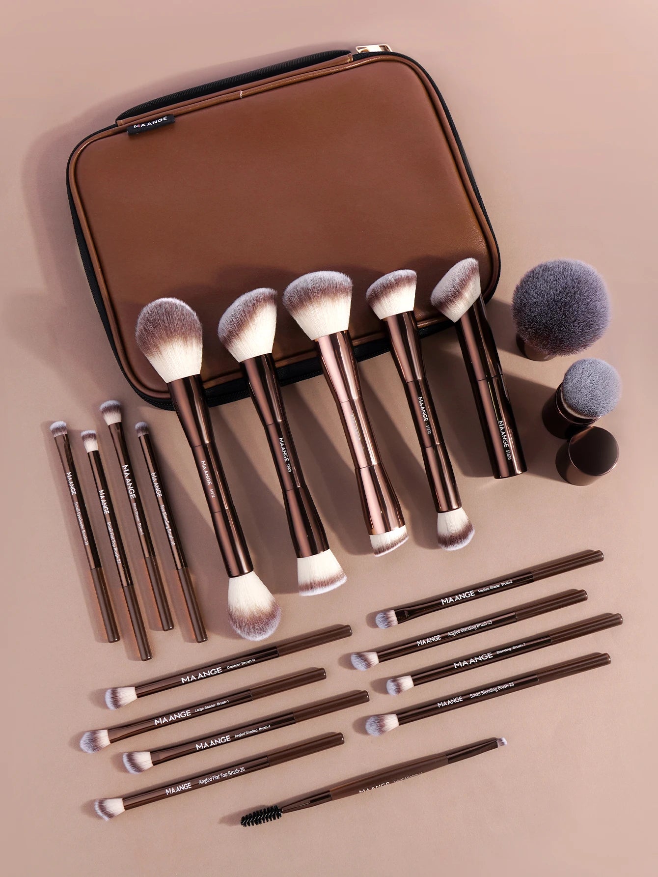MAANGE 20-Piece Dual-End Professional Makeup Brush Set with Organizer