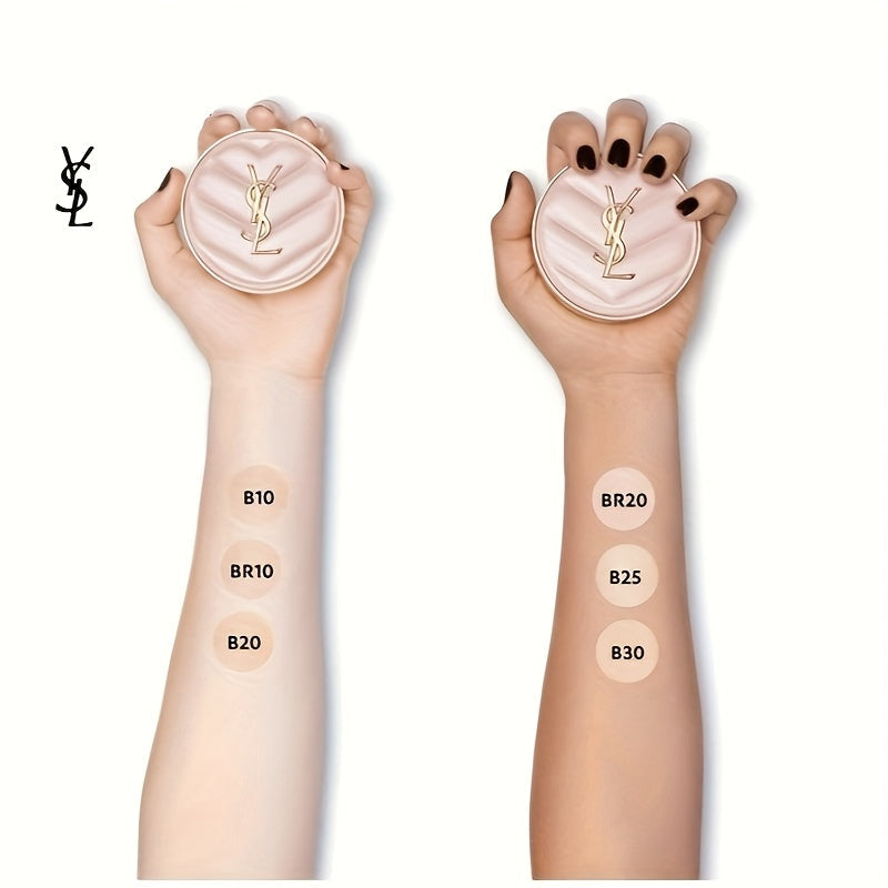 YSL makeup products on hands with color swatches